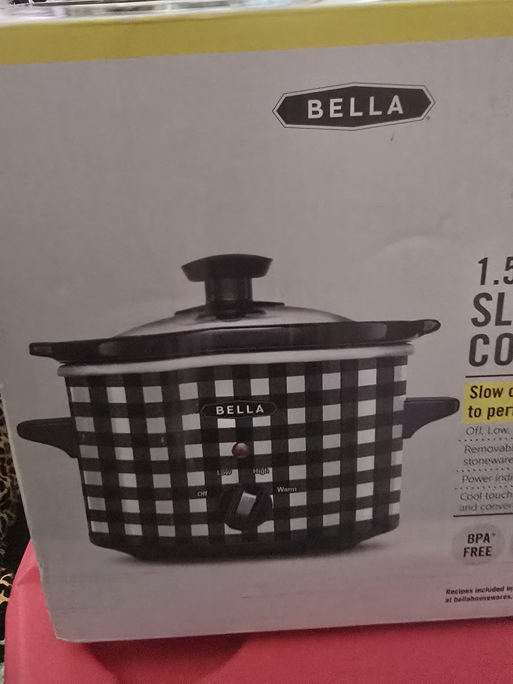 Abella Black and White Buffalo-Check Slow Cooker